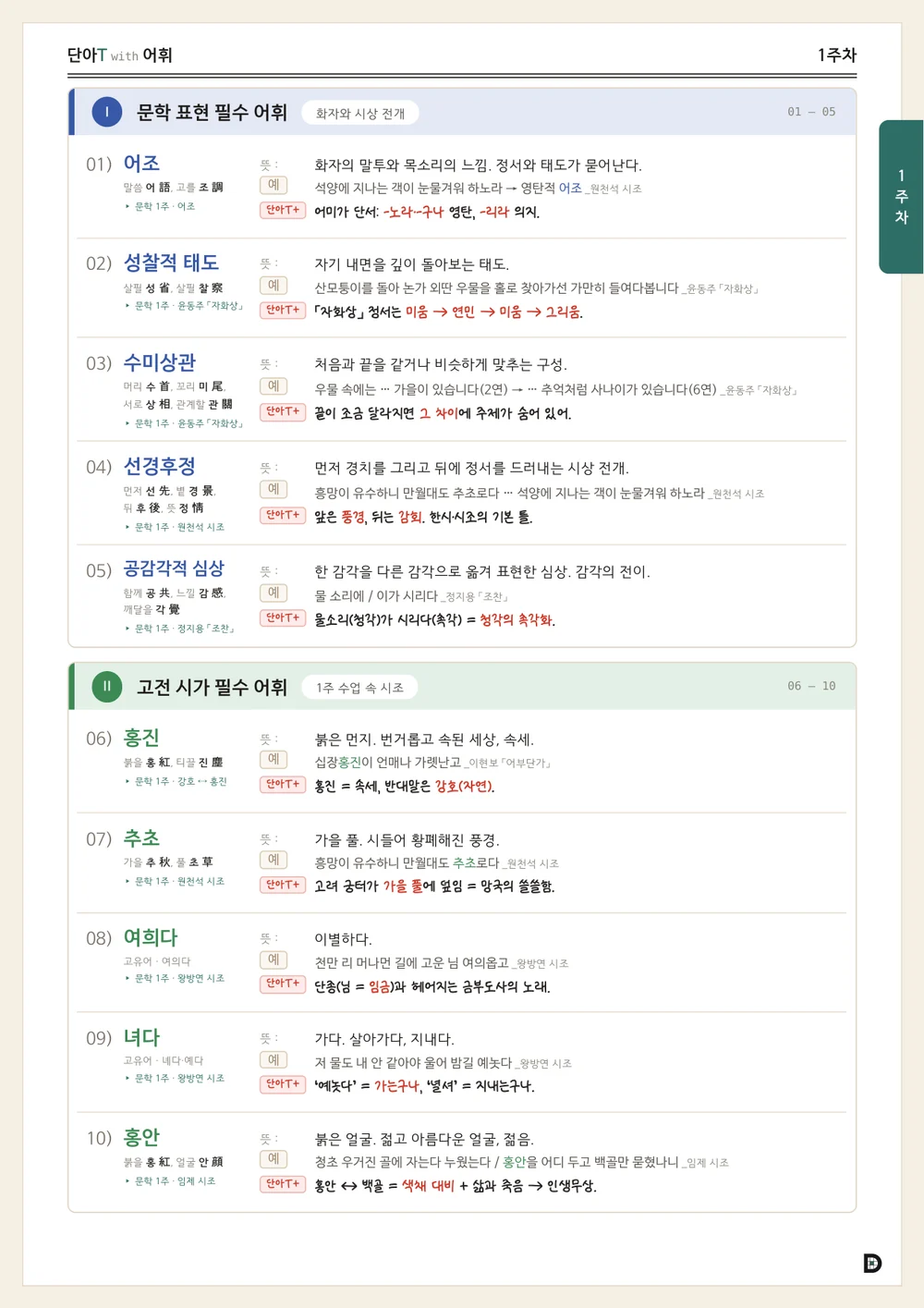 다나와 어휘 본문 예시